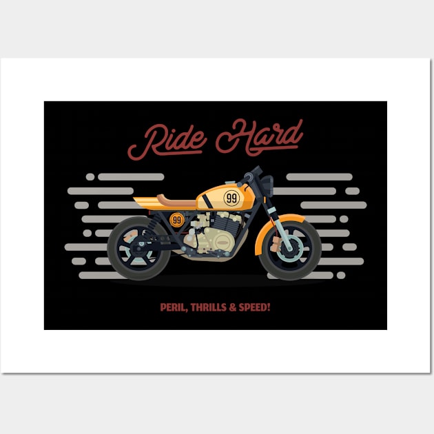 Retro Ride Hard Motorcycle Wall Art by Merchmatics